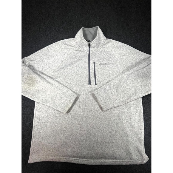 Eddie Bauer Other - Eddie Bauer Sweater Mens 2XL Heather Gray Fleece Lined Chest Pocket Quarter Zip